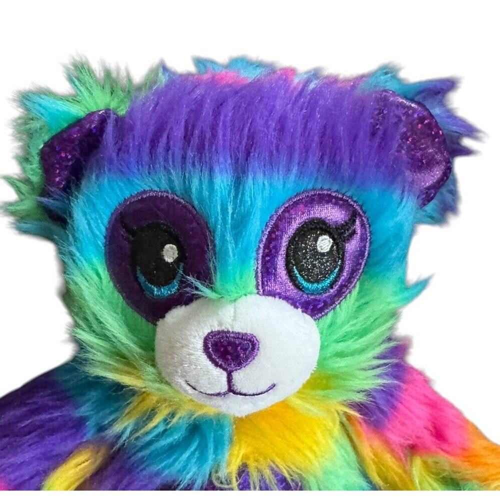 Build a Bear Fluffy Rainbow Panda 9" Plush Stuffed Toy Long Hair Limited BAB